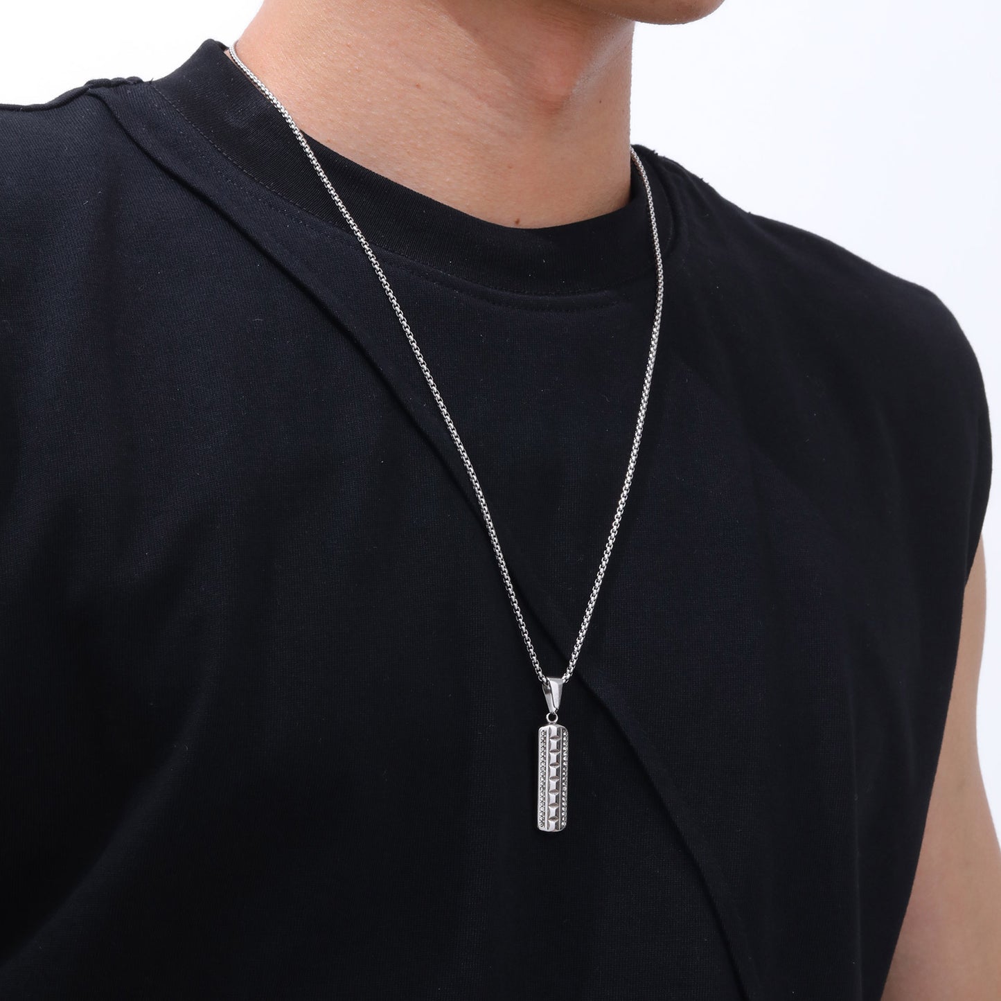 Men's Geometric Stainless Steel Zircon Pendant Necklace Jewelry