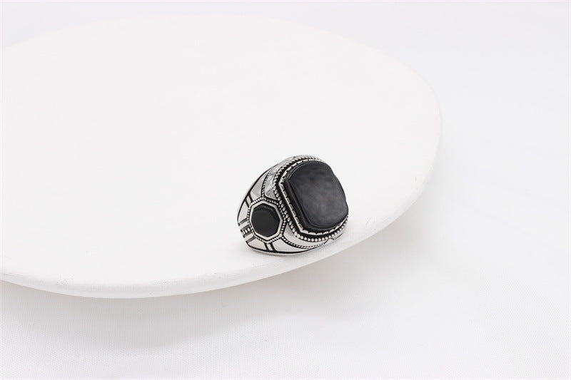 Planderful Titanium Steel Ring Unisex Retro Style Black Stone Protection Everyday Genie Statement