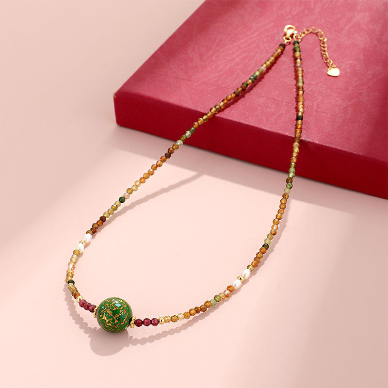 925 Sterling Silver Black Spinel Pearl Lacquer Bead Necklace