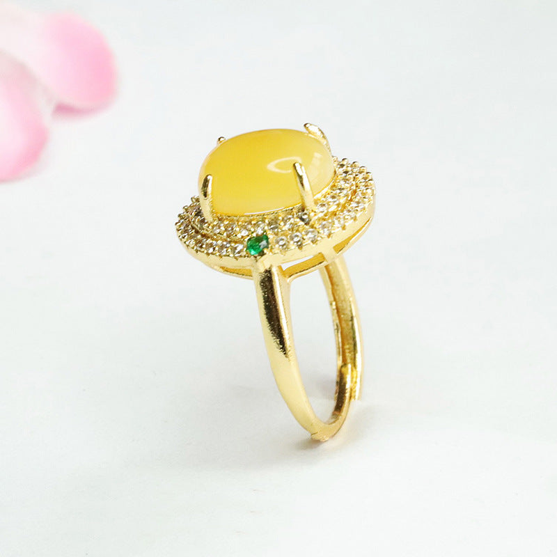 Honey Amber Beeswax Sterling Silver Halo Ring