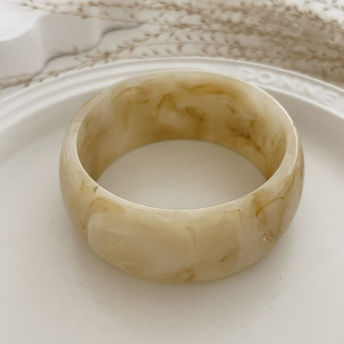 Planderful Vienna Verve Translucent Acrylic Wide Bracelet For Women With Irregular Round Statement Design