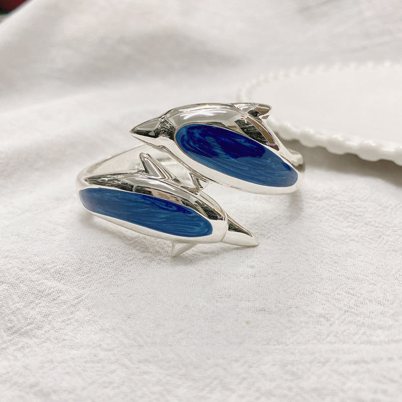 Sleek Silver Dolphin Cloisonne Bangle with Vienna Verve Design
