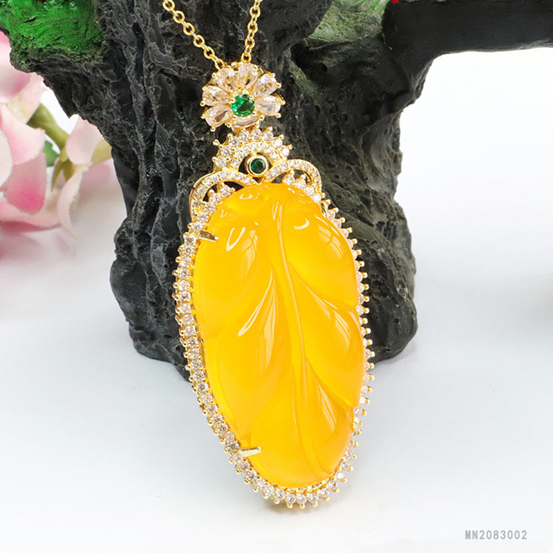 Yellow Chalcedony Leaf Pendant — No Chain