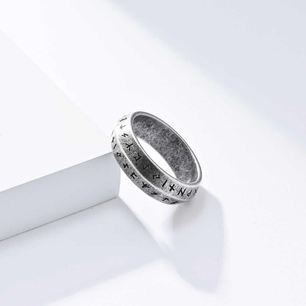 Planderful Viking Text Stainless Steel Ring For Men With Double Beveled Style Everyday Genie
