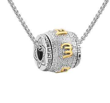 Planderful Mens Stainless Steel Necklace For Men With Rotating Mantra Beads Kinetic Pendant