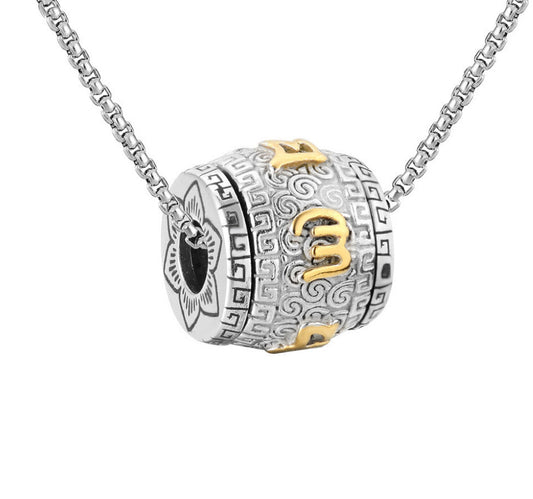 Planderful Mens Stainless Steel Necklace For Men With Rotating Mantra Beads Kinetic Pendant