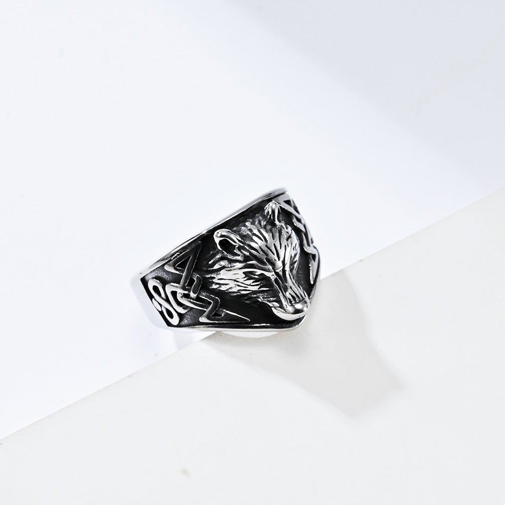 Nordic Retro Style Viking Wolf Stainless Steel Ring Wholesale