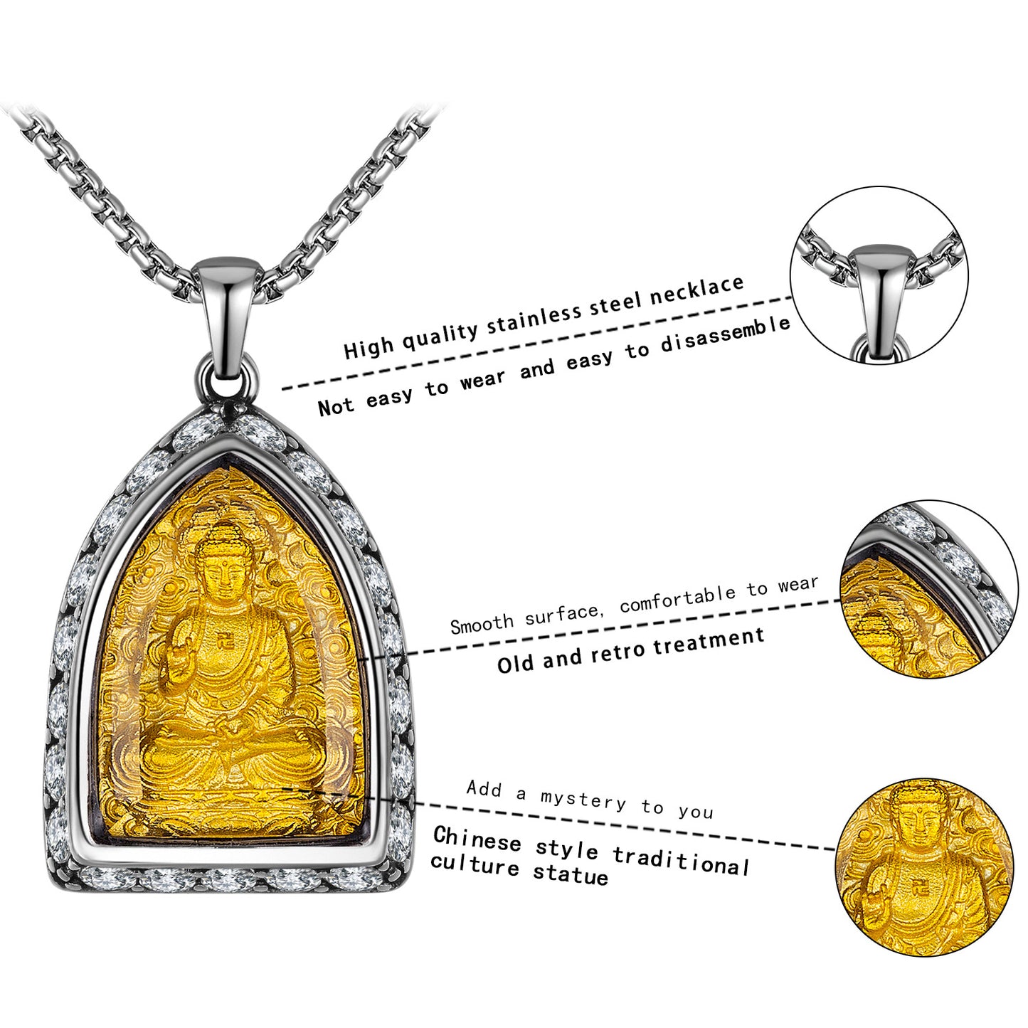 Zircon Necklace – Elegant Chinese Ethnic Buddha Zodiac Pendant For Women Everyday Genie Collection