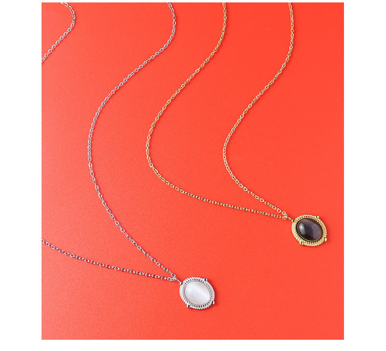 Golden Aura Agate Cat's Eye Pendant Necklace - Hypoallergenic Titanium Steel