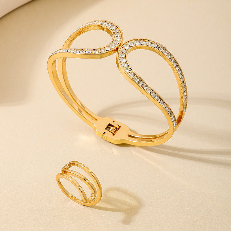 Fashionable Zircon-Encrusted Bracelet Ring Set for Women