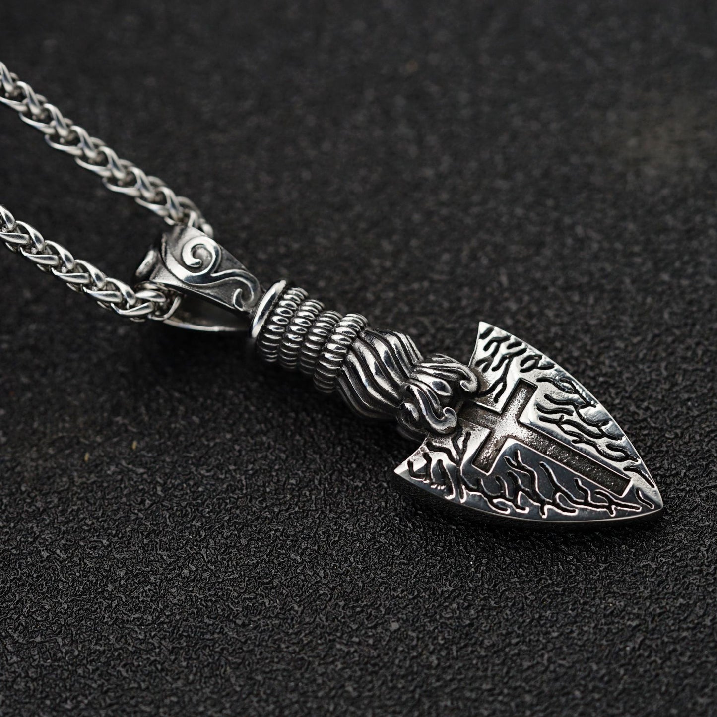 Steel Necklace - Statement Cross Blade Spear Of Destiny Pendant For Hip Hop Style And Everyday Wear
