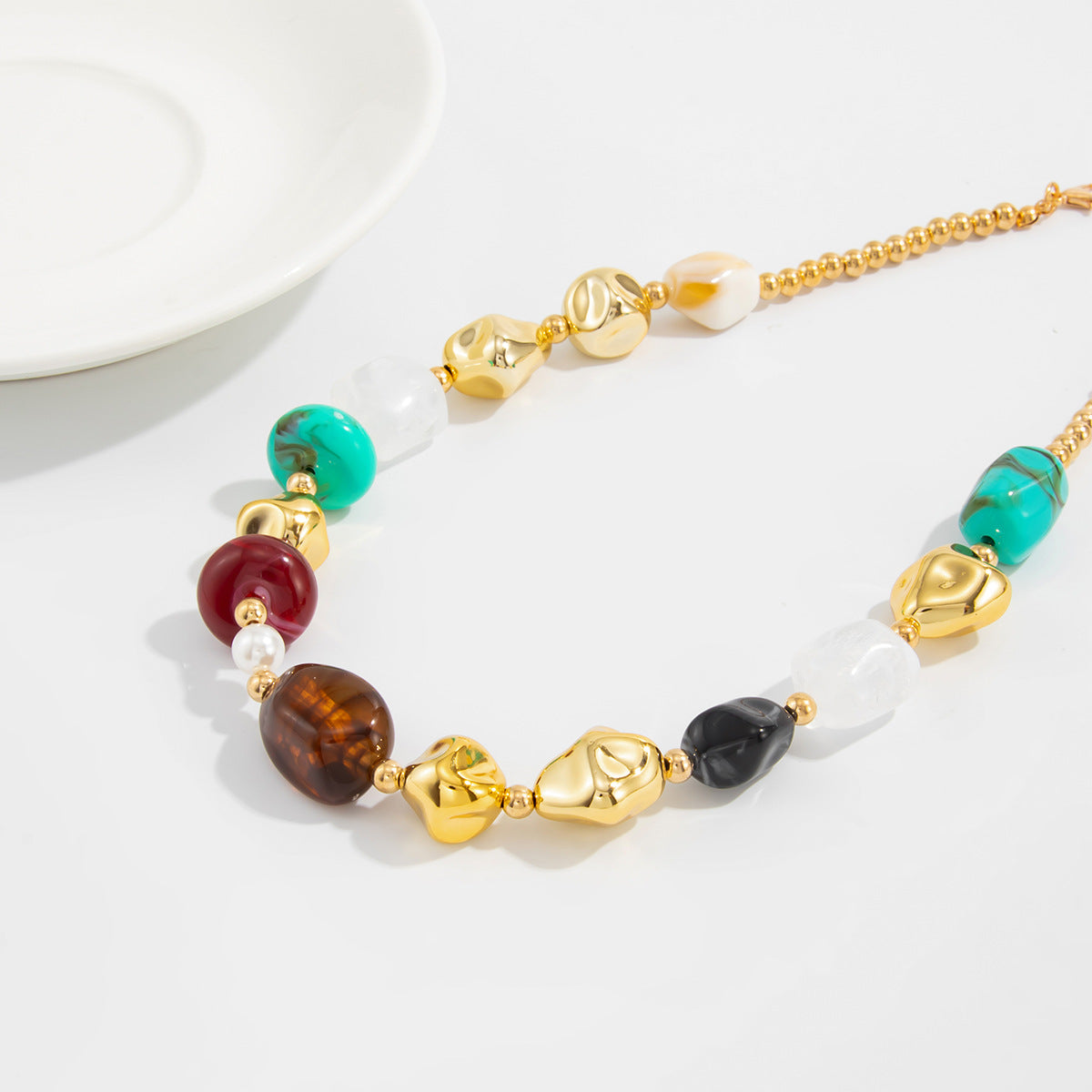 Ethnic Style Smudged Irregular Beaded Retro Maillard Collarbone Imitation Pearl Necklace