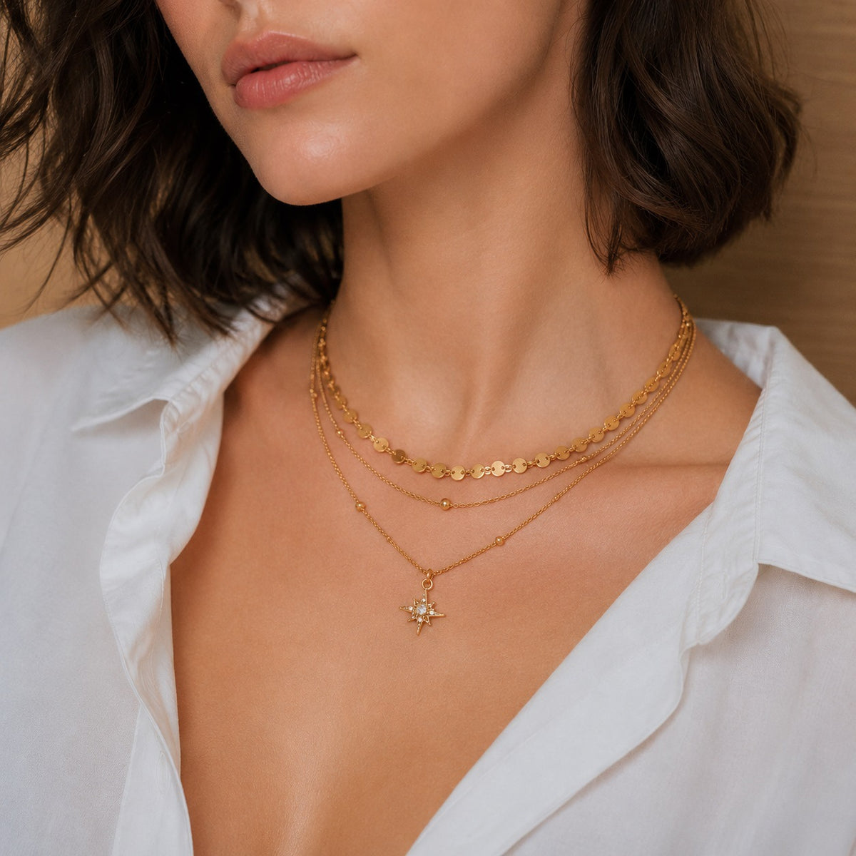 Eight-Point Star Layered Stainless Steel Necklace