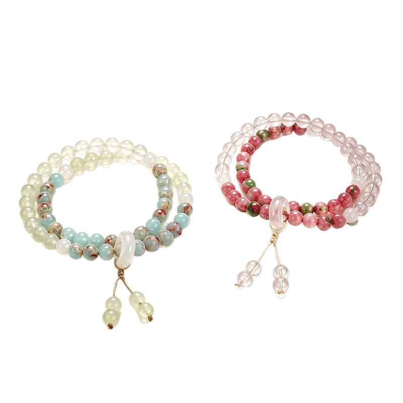 Rose Quartz Jade Crystal Double-Wrap Bracelet