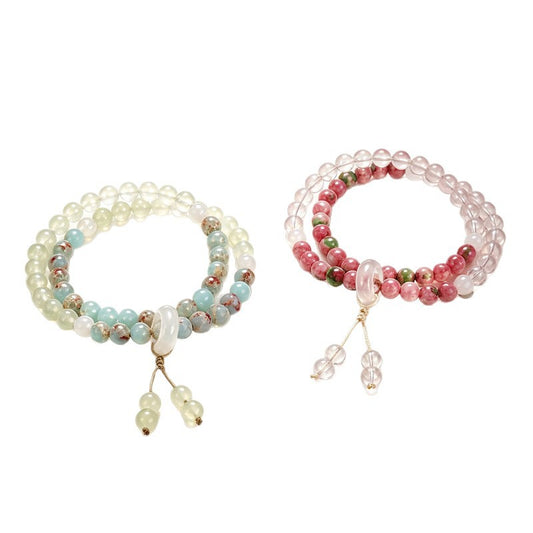 Rose Quartz Jade Crystal Double-Wrap Bracelet