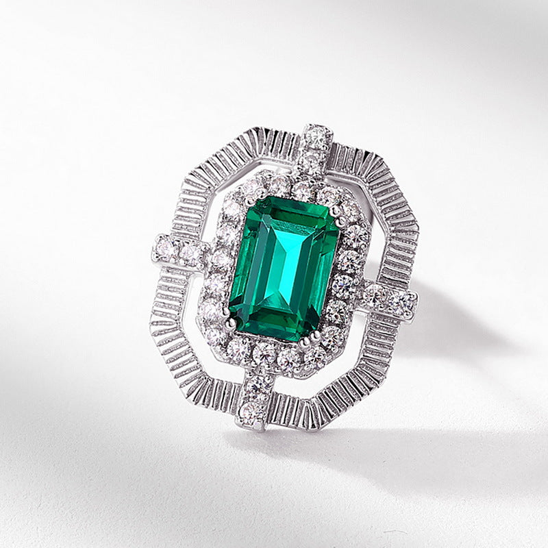 S925 Sterling Silver Lab-Grown Emerald Emerald-Cut Stud Earrings