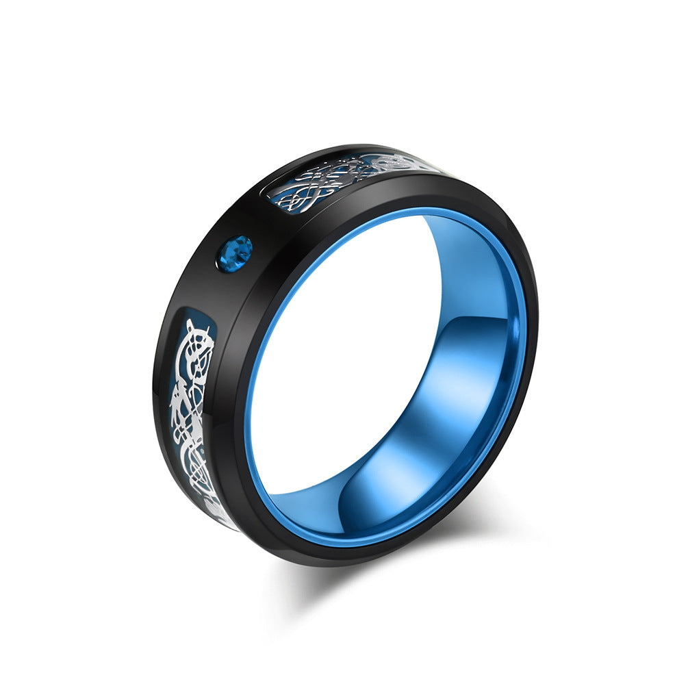 Planderful Titanium Dragon Ring For Men Nibelongen Pattern Two Color Inlaid Personalized Domineering Style Size 7 To 12