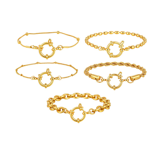 Stainless Steel Bubble Buckle Nk Chain Bead Chain Twist Chain Multi-Style Women Bracelet