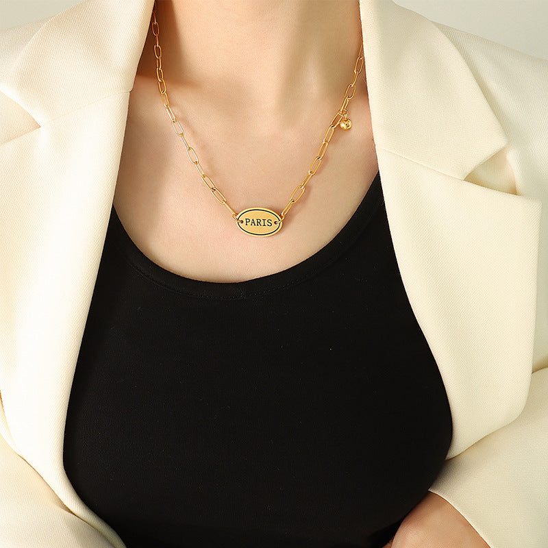 Trendy Titanium Steel Letter Pendant Necklace - Geometric Style Jewelry for Women