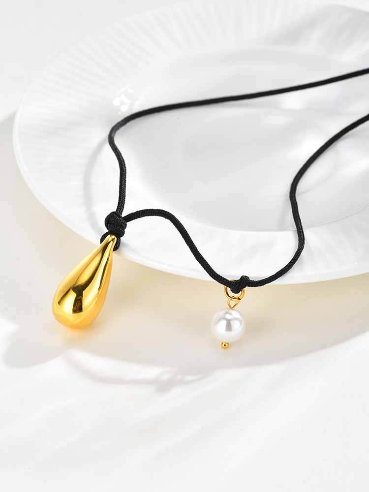Stainless Steel Geometric Hollow Pendant Star Conch Small Flower Wax Rope Necklace