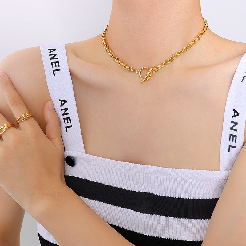 Golden Titanium Plated Creative Button Switch Necklace for Women