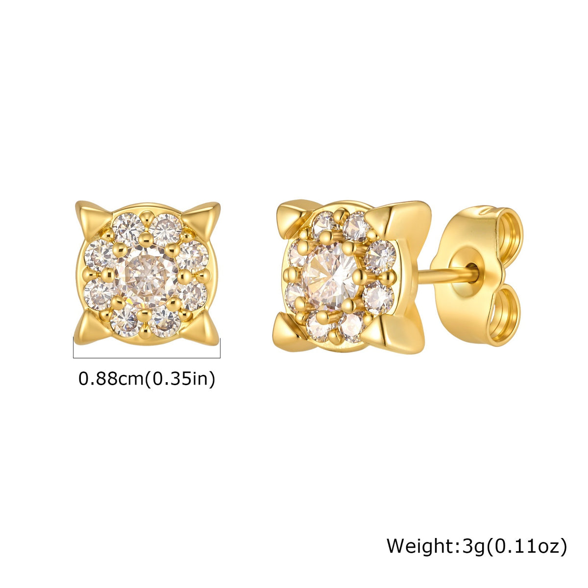 Crystal Motif Stud Earrings — 6 Gold-Tone Designs