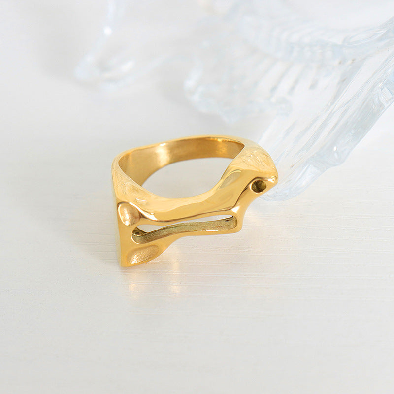 Luxurious Titanium Steel Ring with Unique Hollow Design for Fashion-forward Women