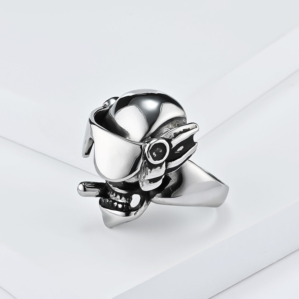 Niche Personalized Goggles Cigar Skull Titanium Steel Ring