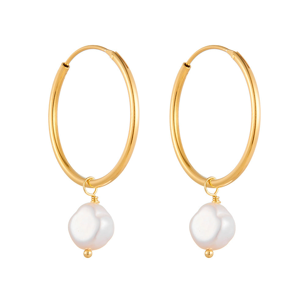 S925 Silver Earrings Natural Freshwater Beads Pearl Earrings Retro Earrings