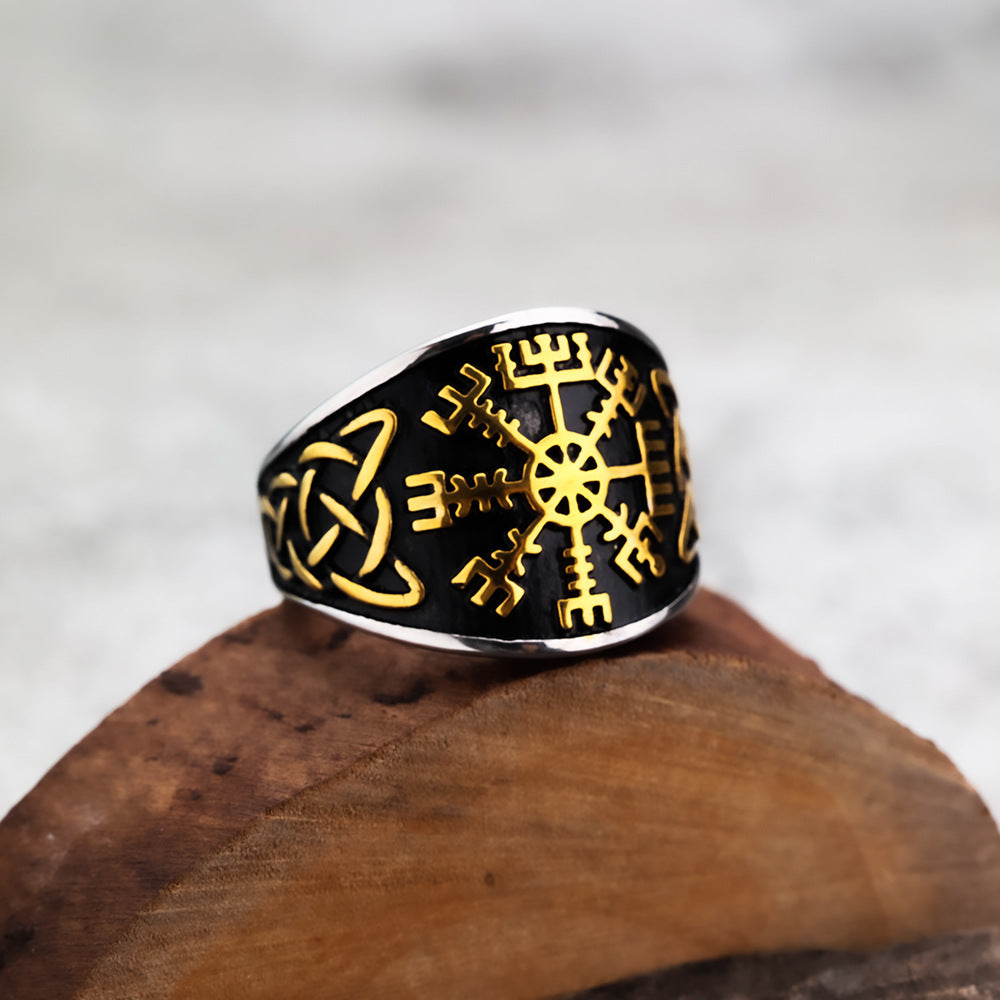 Cross-Border New Products Viking Ring Celtic Knot Snowflake Rune Men's Ring Wholesale
