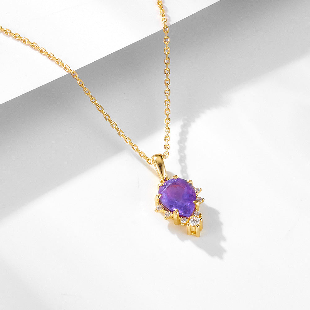 S925 Sterling Silver Natural Amethyst Pendant Necklace Japanese Necklace