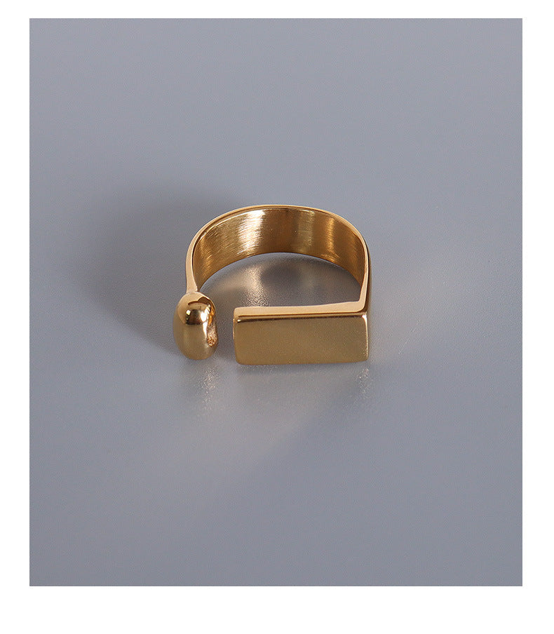 18k Gold Index Finger Ring with Geometric Design, Titanium Steel, Japanese Korean Style, Non-Fading Open Ring