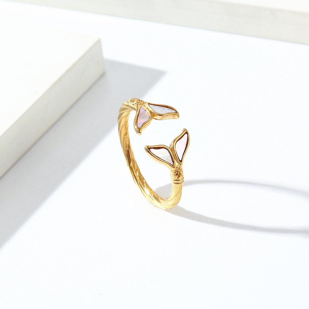 INS Niche Light Luxury Fishtail Shell Titanium Steel Women's Ring