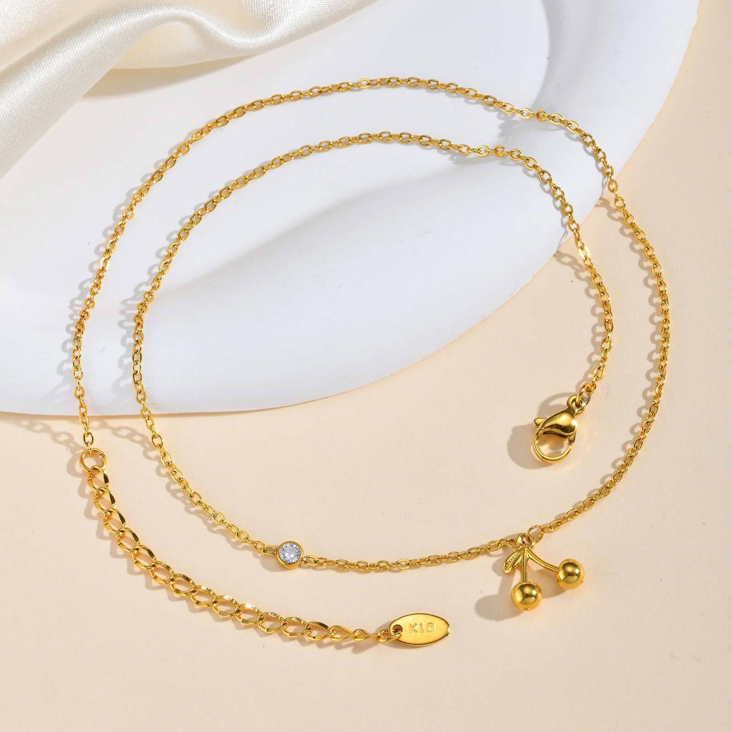 Stainless Steel Gold-Plated Style Design Zircon Cherry Necklace – Anklet