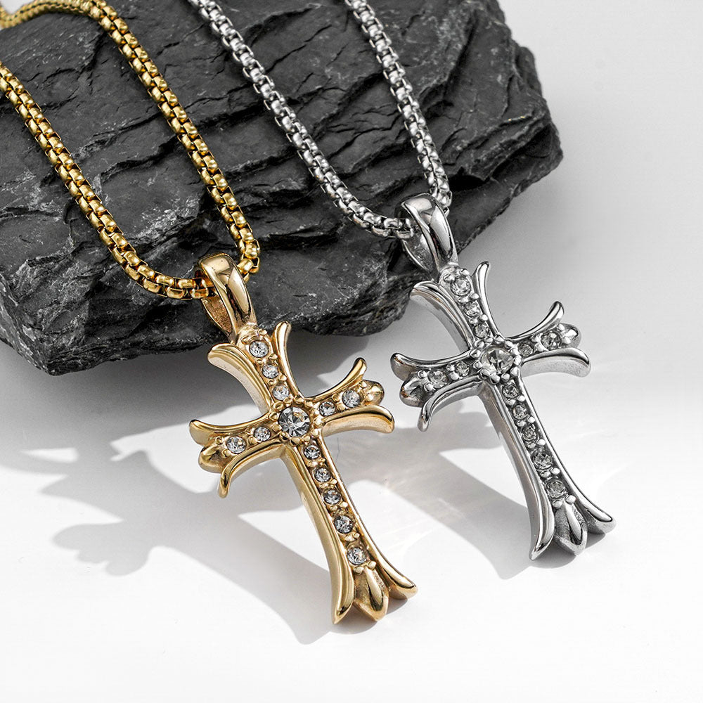 Planderful Stainless Steel Cross Necklace For Men Zircon Pendant Hip Hop Style Everyday Wear
