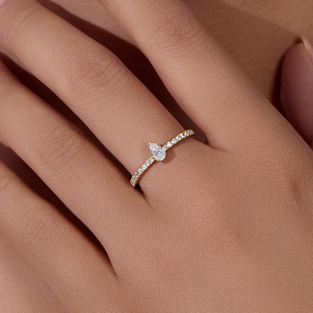 Water Drop Zircon Sterling Silver Ring Index Finger Ring