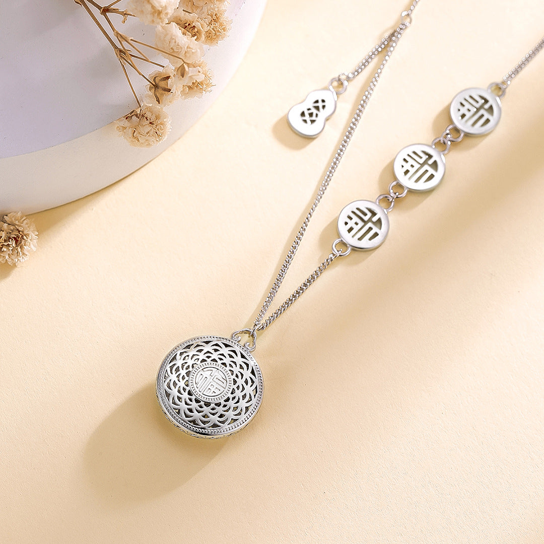 S925 Sterling Silver Retro Compass Necklace for Women