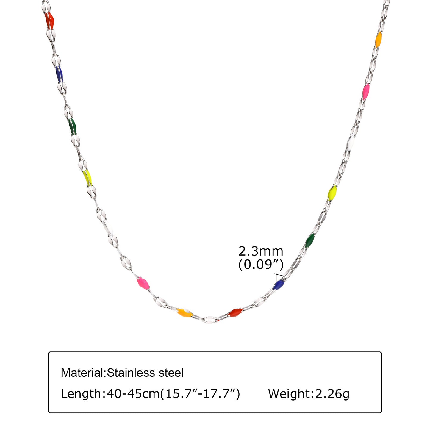 Necklace – Stainless Steel Colored Epoxy Beads Lip Chain Necklace Steel Ladies