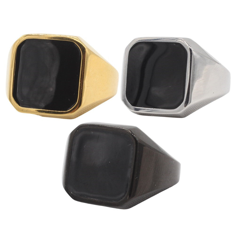 Planderful Jewelry Mens Titanium Steel Square Epoxy Ring Minimalist Modern European Design