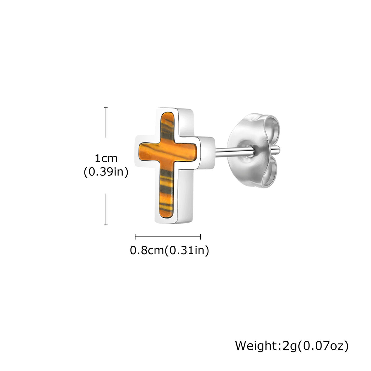 Stainless Steel Tiger's Eye Cross Earrings