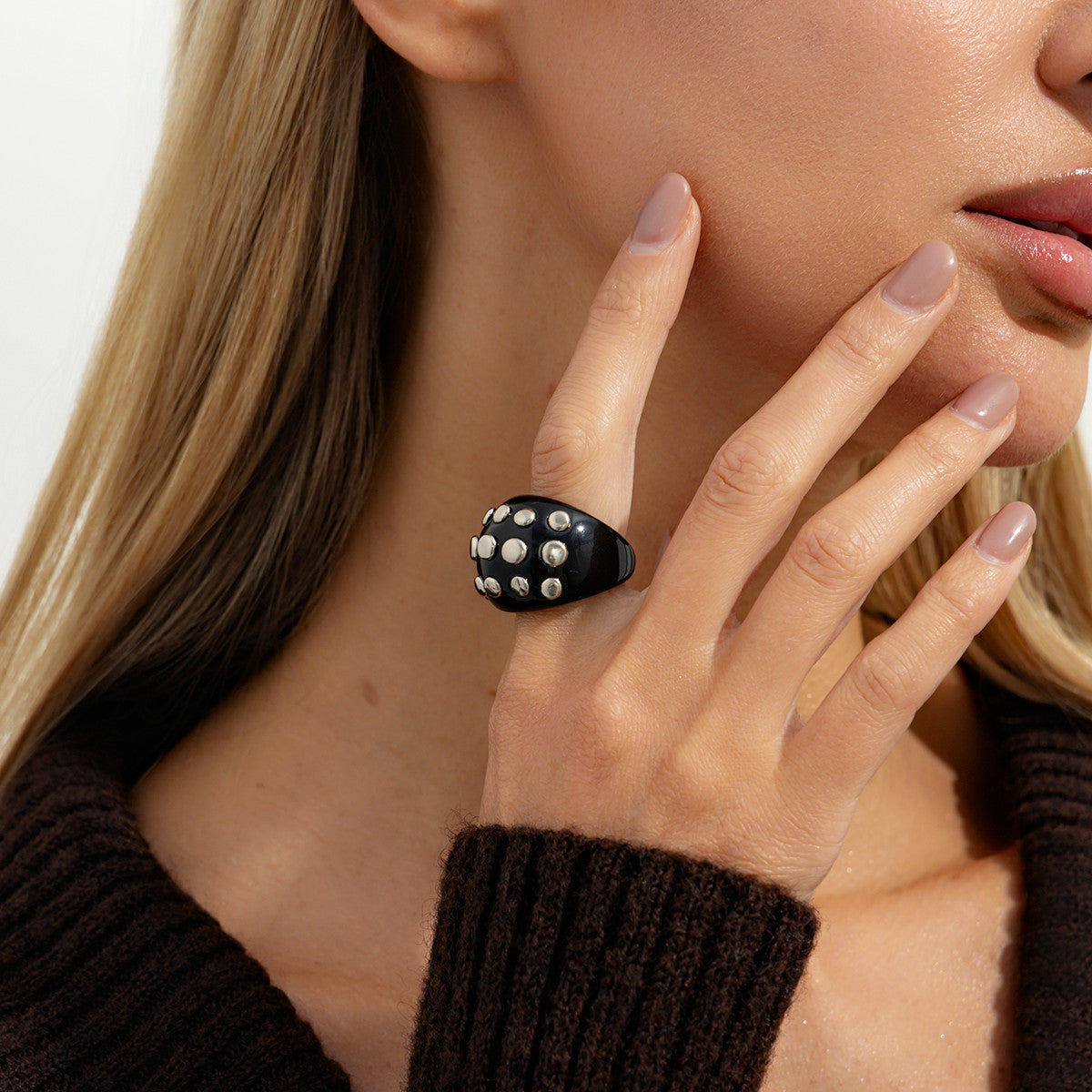 Planderful Amber Smudge Wide Face Ring Vienna Verve Bold Retro British Style Statement Jewelry For Vintage Women
