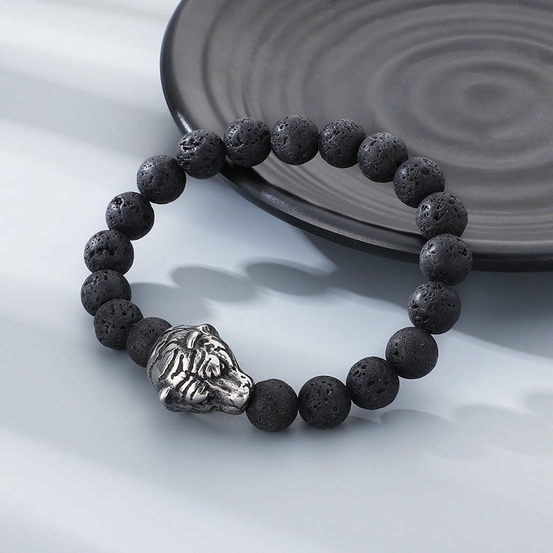 Planderful Lava Stone Beaded Bracelet For Men Animal Head
