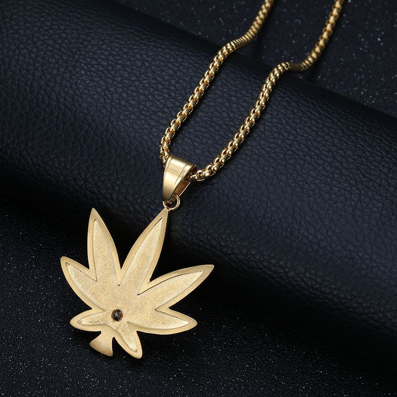 Zircon Necklace Elegant Maple Leaf Couple Pendant In Titanium Steel Gold Plated Finish
