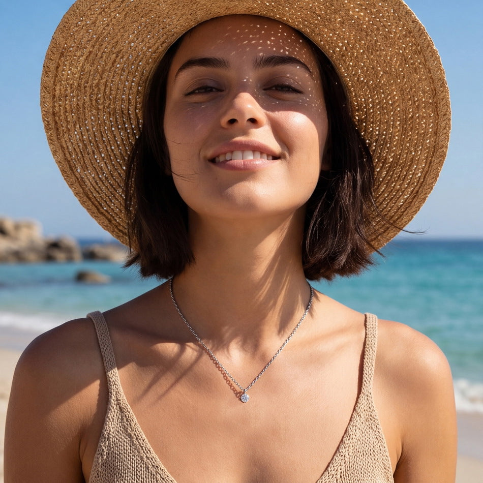 S925 Sterling Silver Moissanite Round Four-Prong Necklace