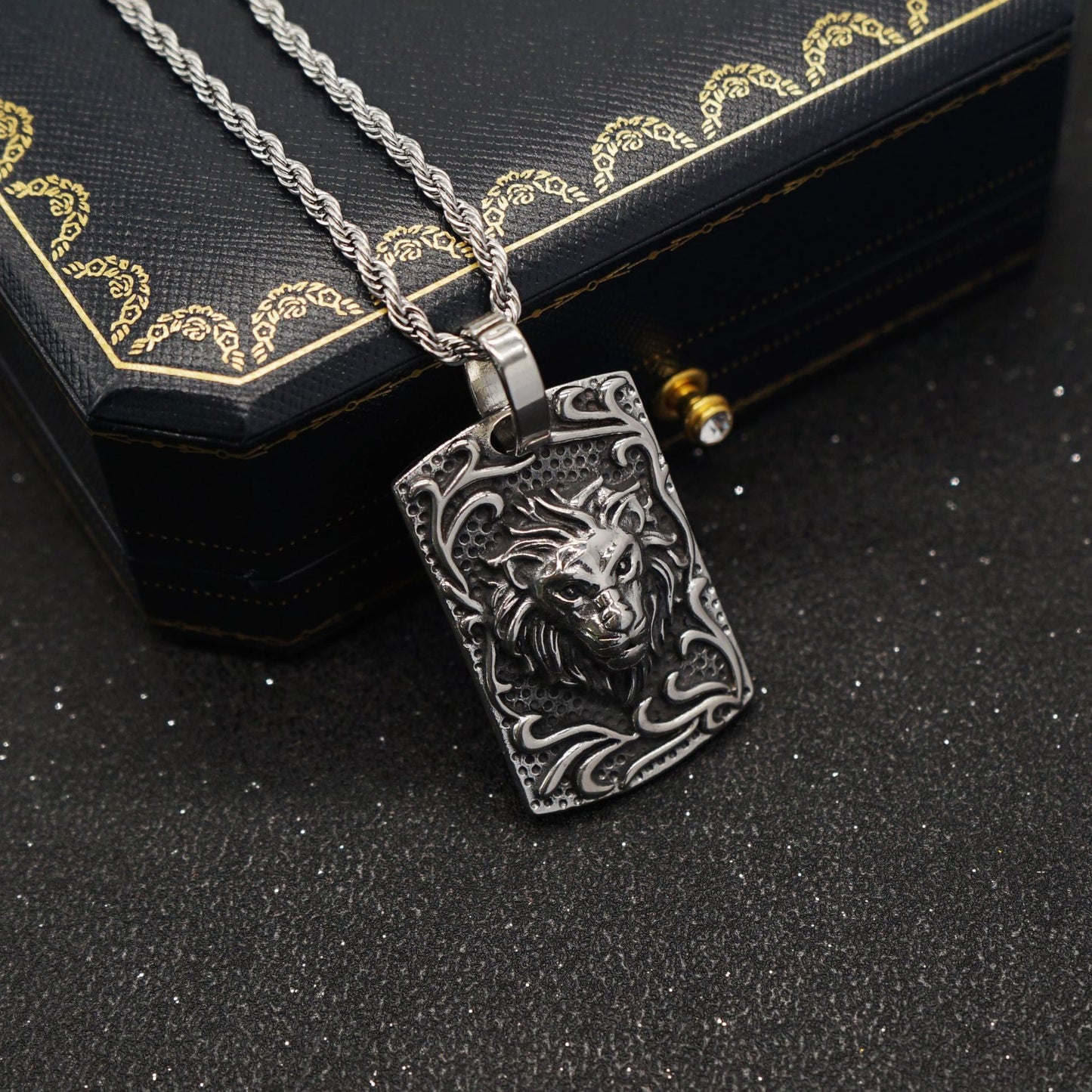 Steel Necklace - Statement Lion Head Pendant