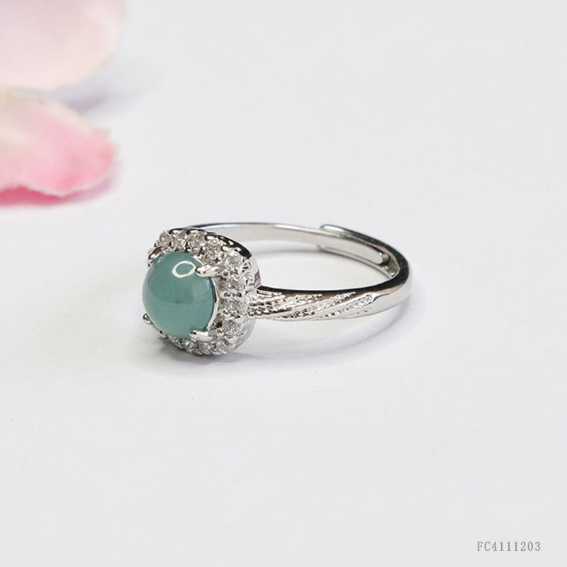 Blue Water Jadeite Pavé-Style 7 mm Ring