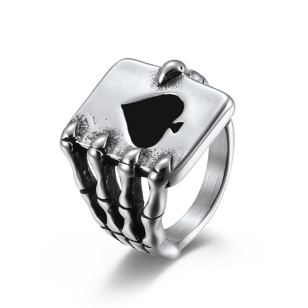 European And American Style Skull Hand Spade Ring For Men