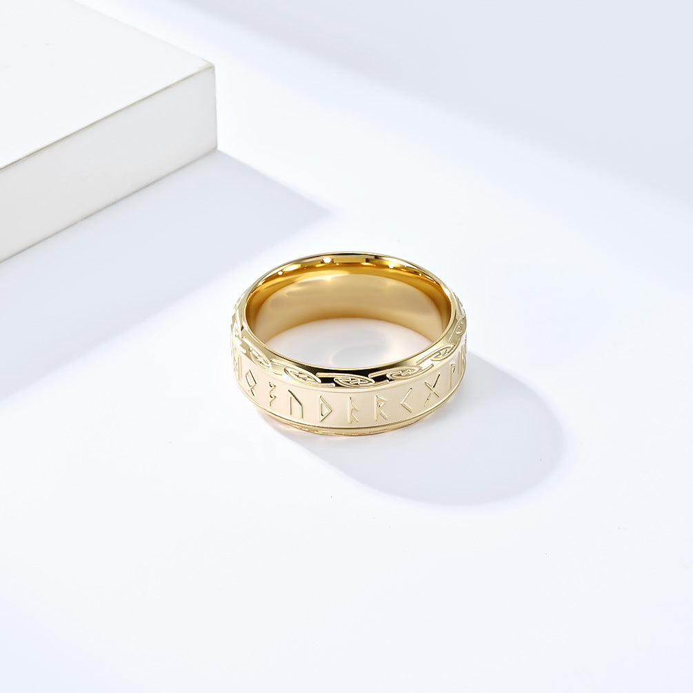 Nordic Style Viking Text Retro Silver Titanium Steel Ring