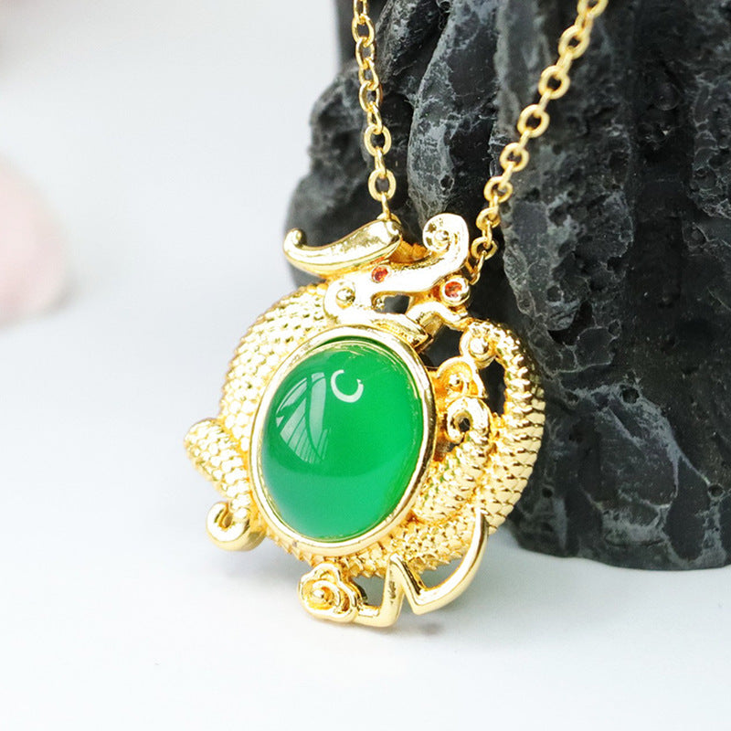 Oval Imperial Green Chalcedony Dragon Pendant