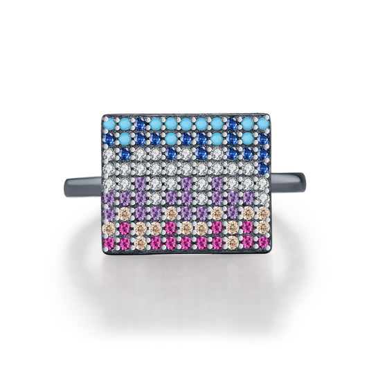 925 Sterling Silver Turquoise Pavé Zircon Ring